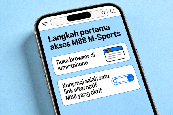Langkah pertama akses M88 M-Sports: Buka browser di smartphone dan kunjungi salah satu link alternatif M88 yang aktif