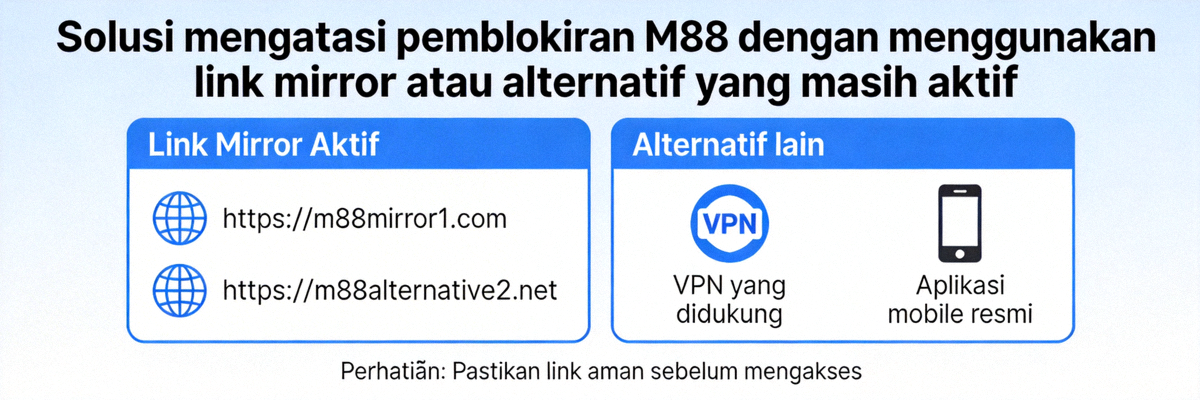 Solusi mengatasi pemblokiran M88 dengan menggunakan link mirror atau alternatif yang masih aktif